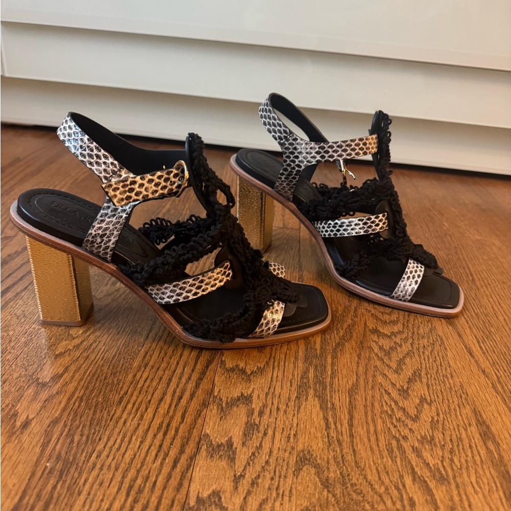 Ulla Johnson Black and Gold Textured Heels